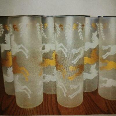 Vintage Horses Highball Frosted set of 6 glasses