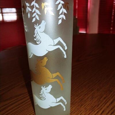 Vintage Horses Highball Frosted set of 6 glasses