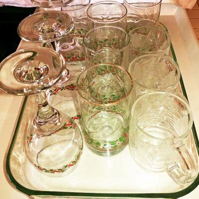 Retro Arby's Christmas Glasses & Wine + Pyrex Dish