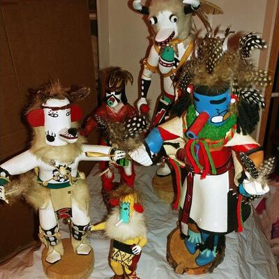 Kachinas 5 pc Fox, Morning Singer, Buffalo, some signed