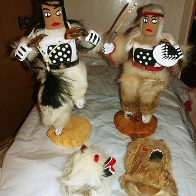 Kachinas 4 pc Wolf, Antelope, Coyote, some signed