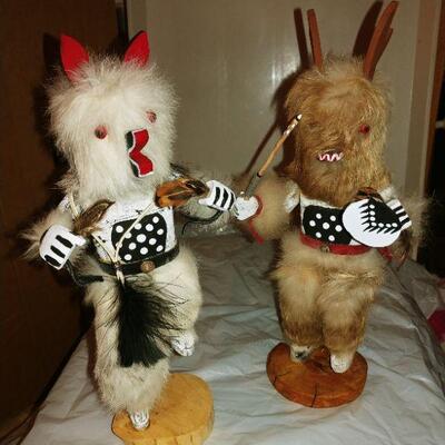 Kachinas 4 pc Wolf, Antelope, Coyote, some signed