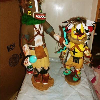 Kachinas 5 pc Wolf, Bear, Ogre, some signed