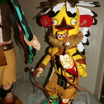 Kachinas 5 pc Wolf, Bear, Ogre, some signed