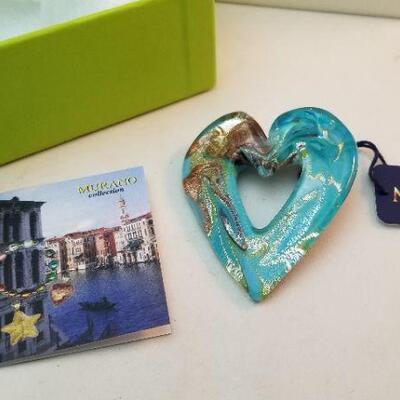 Lot #64 QVC Murano Glass Heart Pendant in original box
