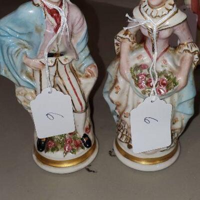 2 Vintage Victorian Colonial Figurines Man Women Signed Sarah Still - Item #302
