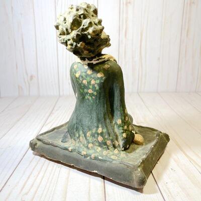 Lot 83 Chalkware Woman On Pillow 8" Tall Sexy Roses on Dress (Ester Hunt Type)