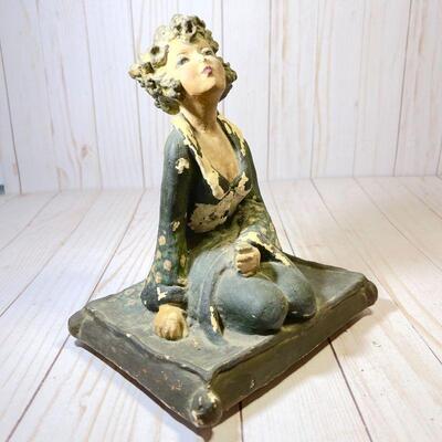 Lot 83 Chalkware Woman On Pillow 8" Tall Sexy Roses on Dress (Ester Hunt Type)