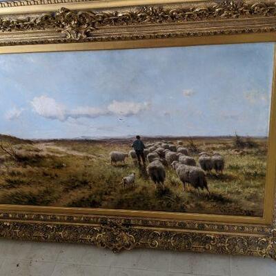 Oil Painting by Cornelis Westerbeek 1897 Shepherd with flock of sheep