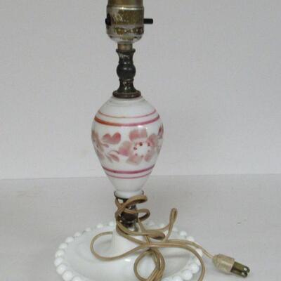 Vintage Milk Glass Lamp With Floral Design