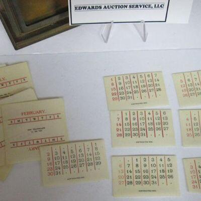 Old Bradley & Hubbard Perputal Calender & Pen Holder, Brass & Thin Celluloid Cards Complete