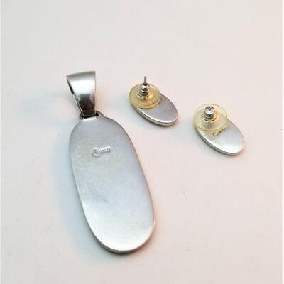 Lot #71  Sterling Stone/Enamel Pendant with Matching Pierced Earrings
