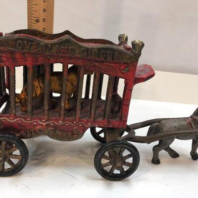 Vintage Cast Iron Overland Circus Tiger in Horse Pulled Cage YD#020-1220-00552