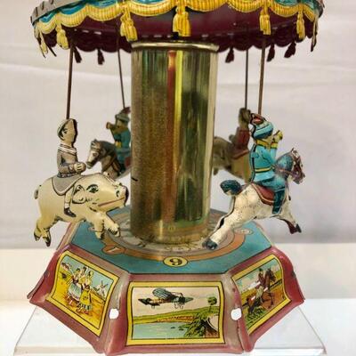 Rare Vintage Tin Toy Merry Go Round Carousel 
