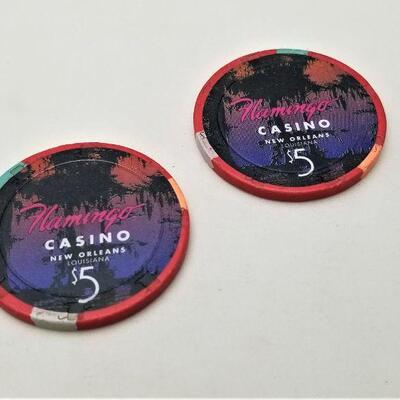 Lot #77 Two Flamingo Casino $5.00 chips (defunct)