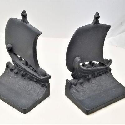 Lot #79  Pair of Vintage Bradley & Hubbard Bookends - Viking Ships