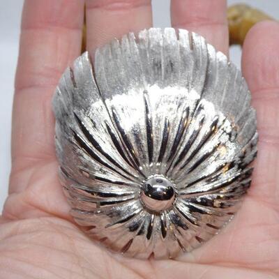 Signed Silver Floral Brooch 