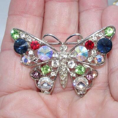 Rainbow Rhinestone Butterfly Pin 