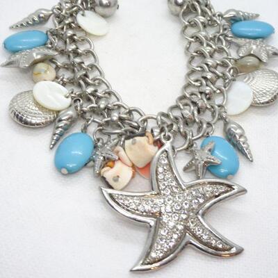Silver Tone Seashell Nautical Necklace 