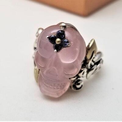 Lot #94  Stunning Barbara Bixby Sterling Silver/18kt Rose Quartz Skull Ring