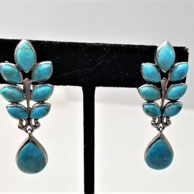 Lot #95  Pair of Sterling & Turquoise Clip Earrings