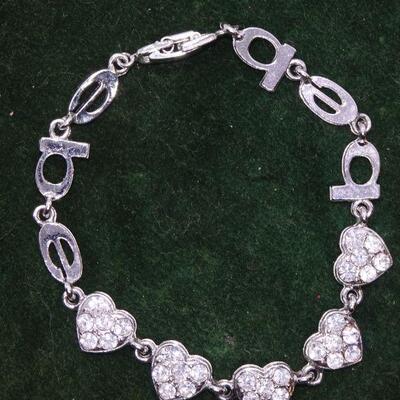 BeBe Silver Tone Heart Rhinestone Bracelet 