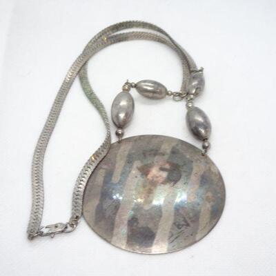 Silver Tone Disc Snake Chain Necklace 