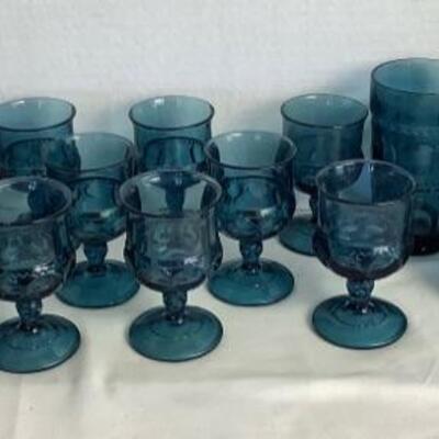 2156 Indiana Glass Kings Crown Aquamarine  Blue Glassware