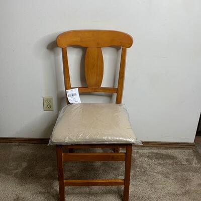 Wood Folding Chair with Beige Upholstered Seat -New with Tags