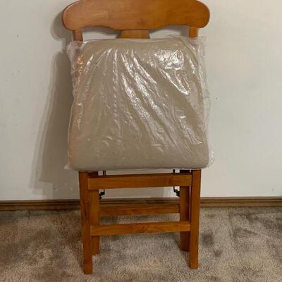 Wood Folding Chair with Beige Upholstered Seat -New with Tags