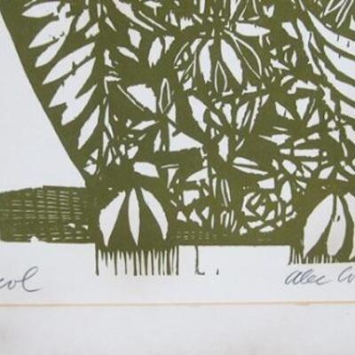 Lot 101 Green Owl Print By Artist Alec Cowan Framed
