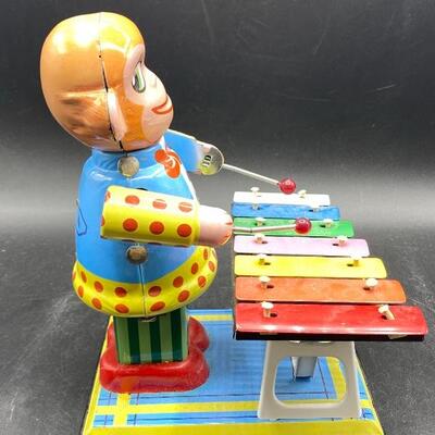 Monkey Playing Xylophone Large Clockwork Wind-Up Tin Toy