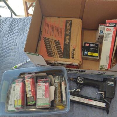 lot 13 - Campbell Hausfeld professional brad nailer, Prostrip nails, assorted other nails, etc.