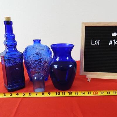 Lot #15 Cobalt blue vases, bottles