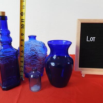 Lot #15 Cobalt blue vases, bottles