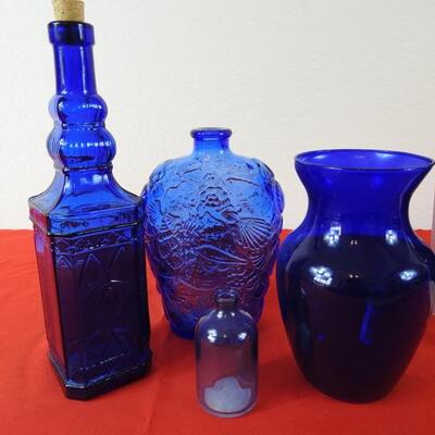 Lot #15 Cobalt blue vases, bottles