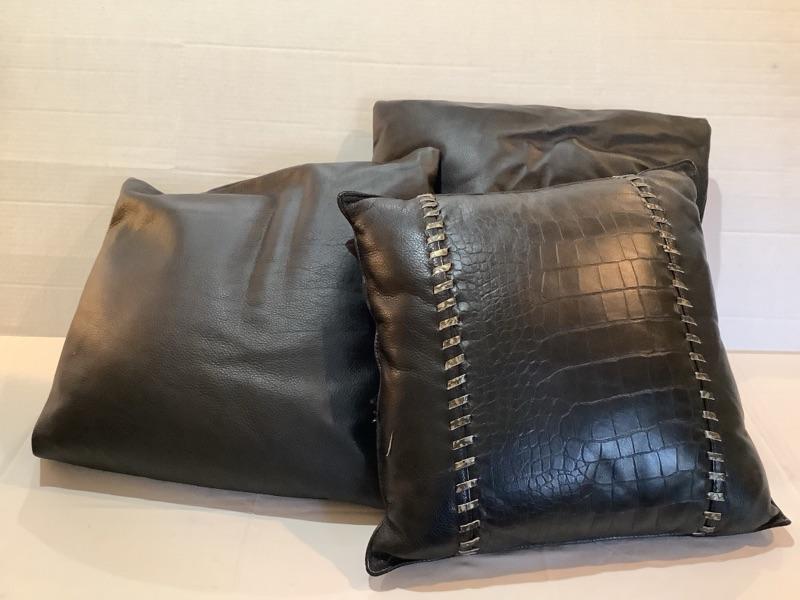 N1594 Set of Black Leather Decorative Pillows