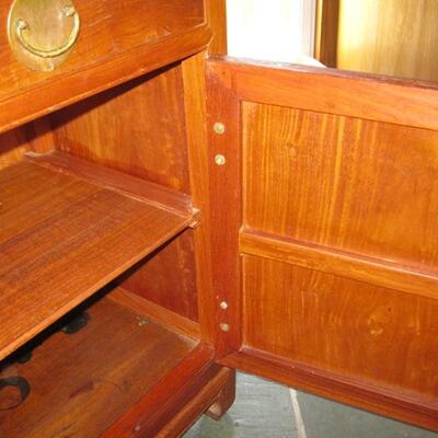 Lot 105 Vintage Chinese Style Wood Chest 2 Drawers & Cupboard