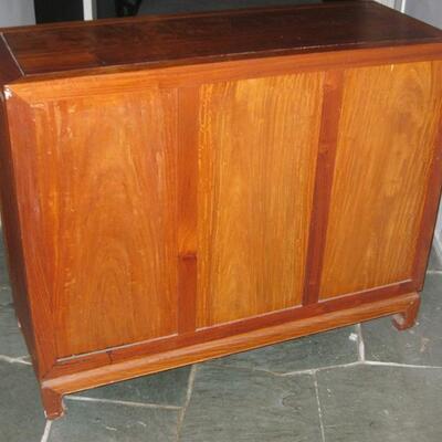 Lot 105 Vintage Chinese Style Wood Chest 2 Drawers & Cupboard