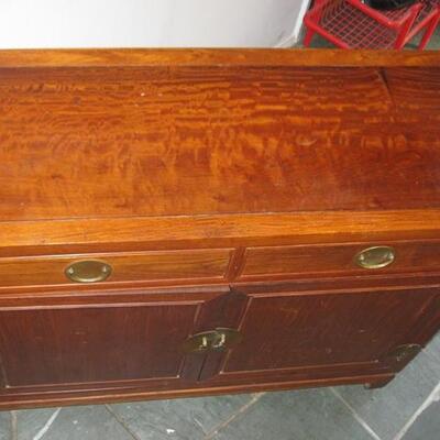 Lot 105 Vintage Chinese Style Wood Chest 2 Drawers & Cupboard