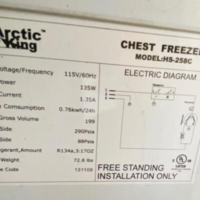 Arctic King Chest Freezer, Model HS-258C