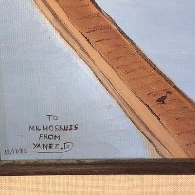 Lot 107 Painting European Bridge Over River Buildings Yanez D. 1982