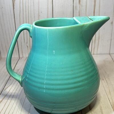 Lot 109 Vintage Bauer Ring Ware Water Pitcher w/ Ice Lip Turquoise Ringware