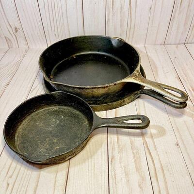 Lot 113 Cast Iron Cook Ware 3 pieces Skillets & Griddle