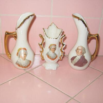 Lot 120 George & Martha Washington Souvenir Vase & Pitchers