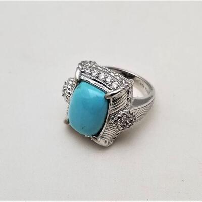 Lot #101 Judith Ripka Sterling Silver Ring set with Turquoise and CZs