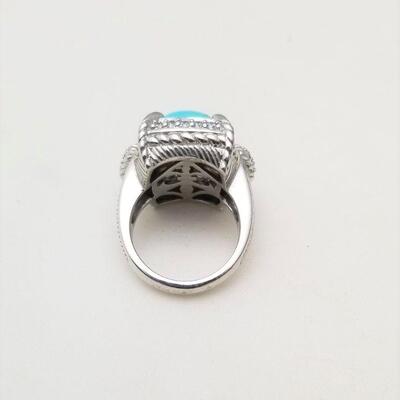 Lot #101 Judith Ripka Sterling Silver Ring set with Turquoise and CZs