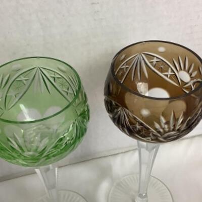 2166 Four Vintage Colored Cut Crystal Wine Glasses