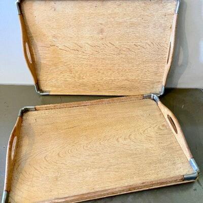 Lot 122 Two Vintage Wood Serving Trays w/Metal Corners