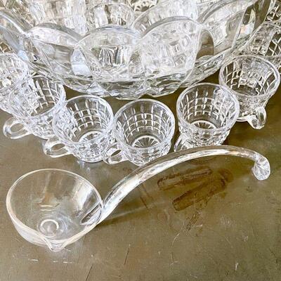 Lot 127 Vintage Glass Punch Bowl 24 Cups & Glass Ladle